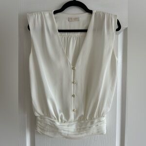 Ramy Brook White Sleeveless V-Neck Button Front Dress